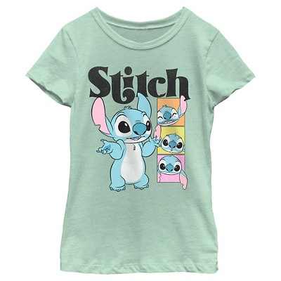 Girl's Lilo & Stitch Cute Faces Stitch T-shirt - Mint - Large : Target