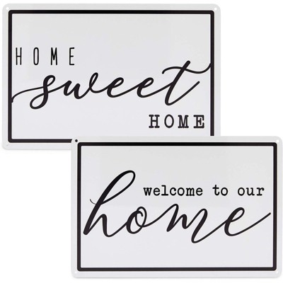 Okuna Outpost 2 Pack Metal Welcome Door Sign, Welcome to Our Home, Sweet Home (12 x 8 in)