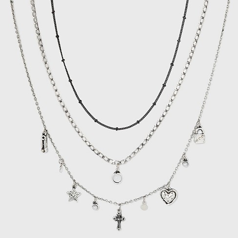 Cross Charm Layered Necklace Set 3pc Wild Fable Silver Target