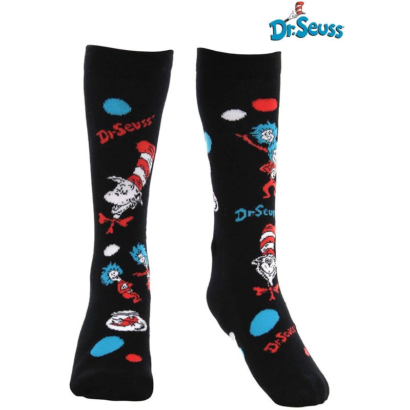 HalloweenCostumes.com One Size Fits Most  Dr. Seuss Costume Character Socks for Kids., Black/Red/Blue, 4 of 5