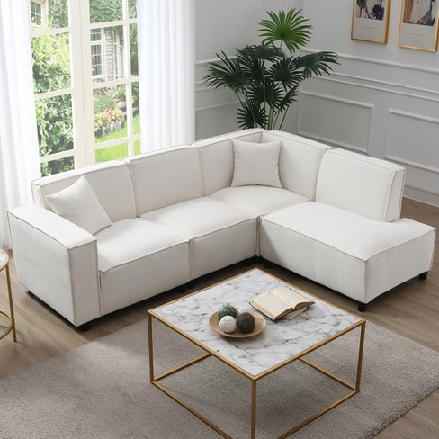 L-shaped Couch Set Linen Convertible Sectional Sofa w/ Lumbar