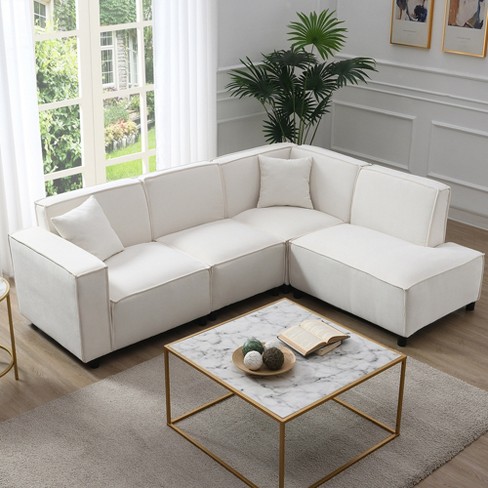Minimalist Style Sectional Sofa, Upholstered L-shaped Couch Set