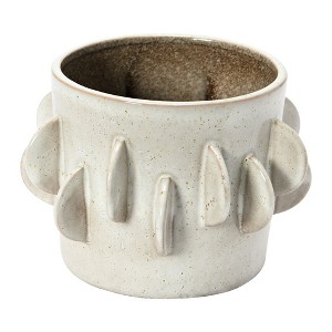 Storied Home Handmade Stoneware Planter with Reactive Glaze and Antique Finish, White - 1 of 4