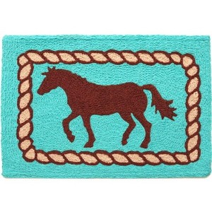 Jellybean Mustang on Turquoise Doormat – 20"x30" Machine Washable Indoor/Outdoor Accent Mat for Entryway, Porch, or Western Decor - 1 of 3