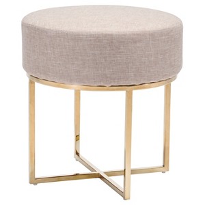 Petite Modern Upholstered and Stainless Steel Stool - Gold - ZM Home, Beige Silver