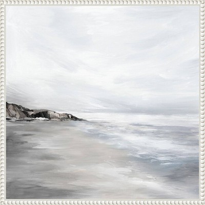 Silver Waves Abstract Coastal Canvas Print with White Floater Frame