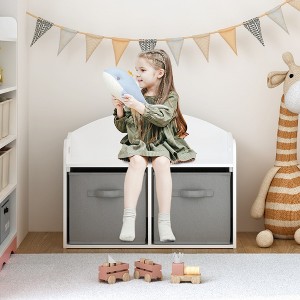 Whisen Kids Wooden Toy Box/Bench with Collapsible Fabric Drawers, Toy Storage Cabinet Organizer - White - 1 of 4