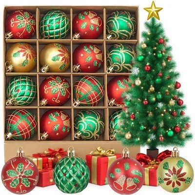 16PCS Colored Shatterproof Plastic Decorative Hanging Tree Decorations for Xmas Tree Decor Holiday Party Decoration with Lanyard