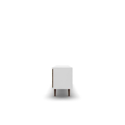 White and Rustic Brown Mid-Century Modern TV Stand with Cabinet