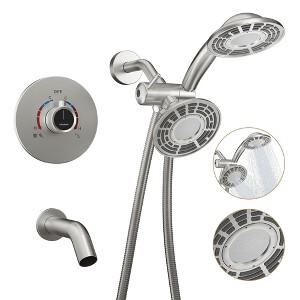 CASAINC 5 inches Wall Mounted Dual Head Shower System with Tub Spout, Brushed Gold - 1 of 4