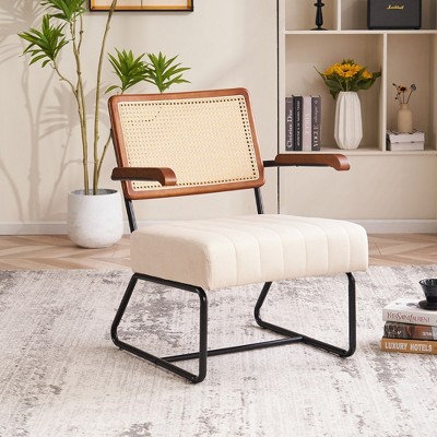 Ferpit Elegant Wicker Upholstered Accent Chair With Wooden Armrests   GUEST 7a87e2a8 19dd 4dfa 92bc 5a5334bdd179