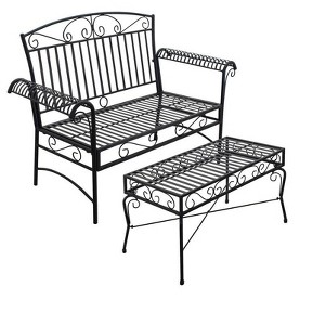 Courtyard Casual Black Steel French Quarter Outdoor Loveseat and Coffee Table Set - 1 of 4