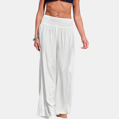 Women's Breezy Wide Smoked Waistband Beach Cover Up Pants - Cupshe