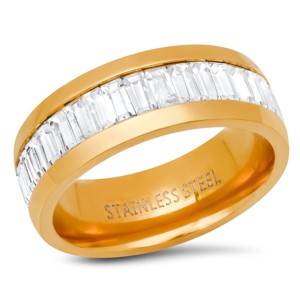 Steeltime Men's stainless steel and simulated emerald cut diamonds eternity band ring - 1 of 4