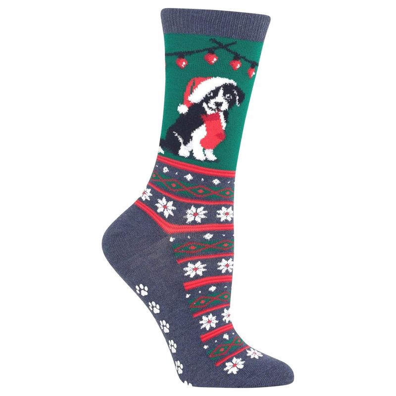 Christmas Border Collie Socks (Women's Sizes Adult Medium) - Green / Medium from the Sock Panda, 1 of 2