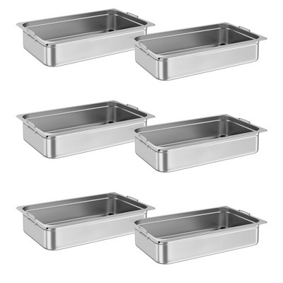 6 Pack Full Size Hotel Pan, NSF Certified, 2.5" Deep Commercial Stainless Steel Steam Table Pans with Handle, Anti-Jamming for Catering