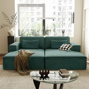 Double Sofa Bed with Fabric and Pocket Spring Support,Convertible Polyester Lounger with Split Design for Living Room Guest Space-Cuddlewood - 1 of 4