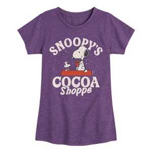 Girls' - Peanuts - Snoopys Cocoa Shoppe Fitted Short Sleeve Graphic T-Shirt - 1 of 4