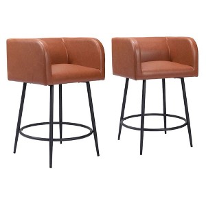 Zuo Modern Horbat Counter Stool,34.6" Height Brown Faux Leather & Steel – Modern Art Deco Style,Set of 2 - 1 of 4