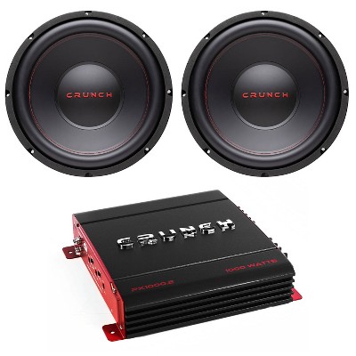 Crunch CRW12D4 12 Inch 800 Watt MAX 4 Ohm Dual Voice Coil Car Subwoofer Speaker with 2 Channel 1000 Watt Amp A/B Class Car Audio Stereo Amplifier