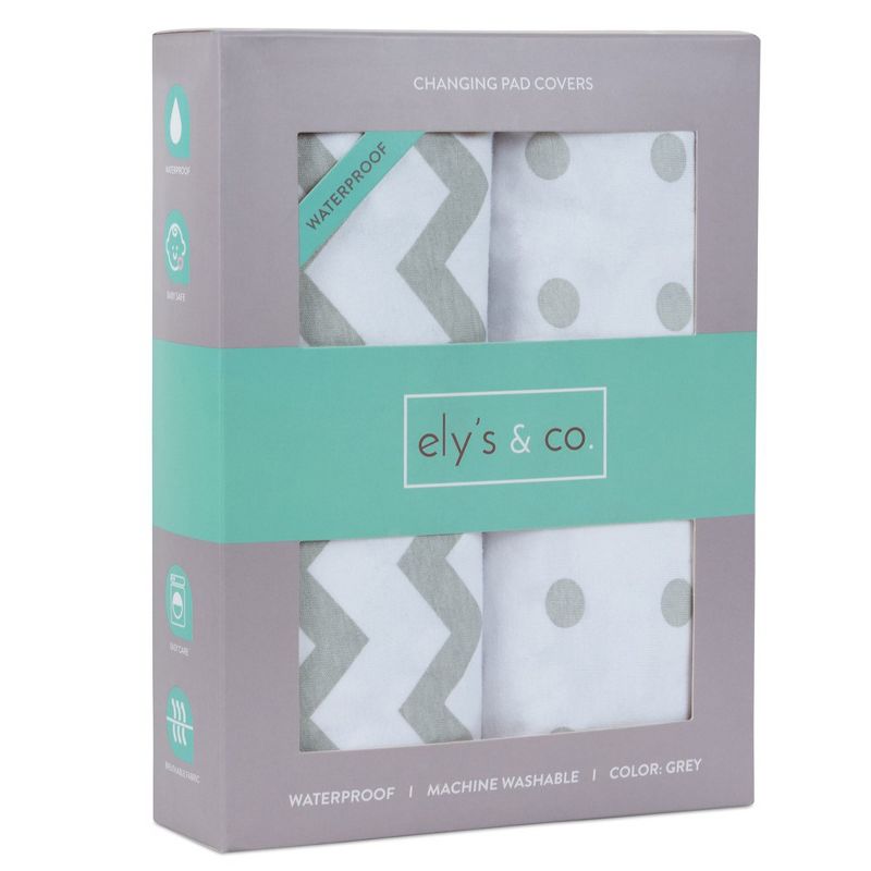 Ely's & Co. Baby Fitted Waterproof Sheet Set 100% Combed Jersey Cotton Grey Chevron and Polka Dots 2 Pack, 4 of 10