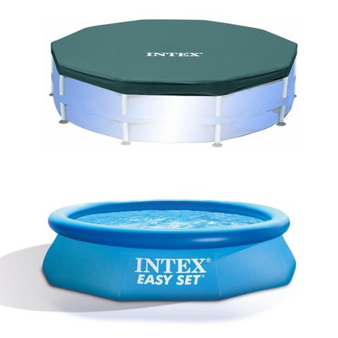 Site line Figur Bekræftelse Intex 10ft Round Swimming Pool Cover & Easy Set 10ft X 30in Inflatable Pool  : Target