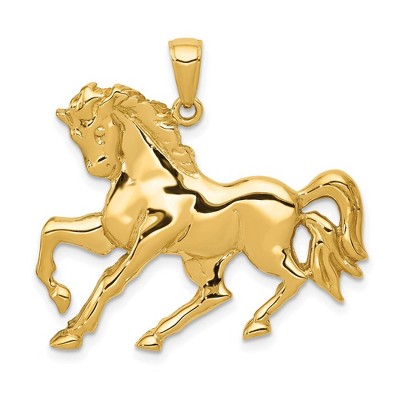 Black Bow Jewelry 14k Yellow Gold Large Galloping Horse Pendant