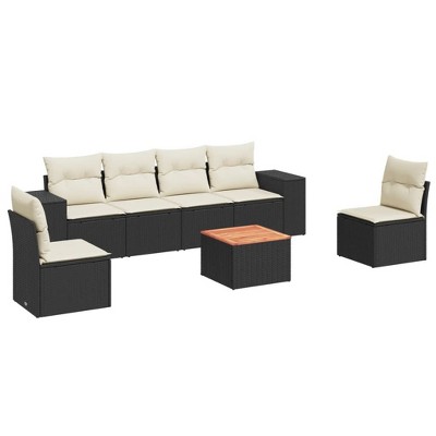 vidaXL Patio Sofa Set with Cushions Outdoor Furniture 7 Piece Poly Rattan - Black and Cream