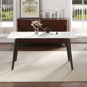 62" Modern Rectangular Dining Table for 6,Sintered Stone Top with Black Metal Legs,Small Space Kitchen or Dining Room Table-Maison Boucle - 1 of 4