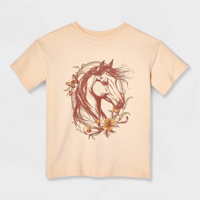 Cat & Jack Girls' Short Sleeve 100% Cotton 'Horse' Oversized Graphic T-Shirt - Cat & Jack™ Beige L — фото 2