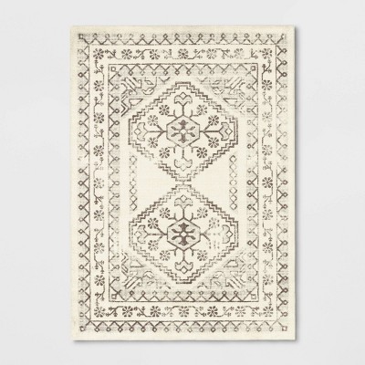 5'x7' Kensington Washable Persian Style Cream Rug Cream - Threshold™: Traditional Tufted Medium Pile, Skid-Resistant