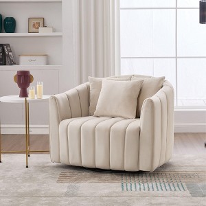 CAVINAS 360° Swivel Velvet Barrel Accent Chair,Oversized Mid-Century Club Chair,Plush Comfy Armchair for Living Room,Bedroom,Office - 1 of 4
