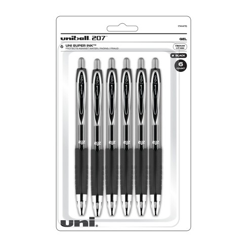 Uniball Retractable 207 Black Gel Pens 6ct Click Top 0.7mm Medium Point Pen  : Target