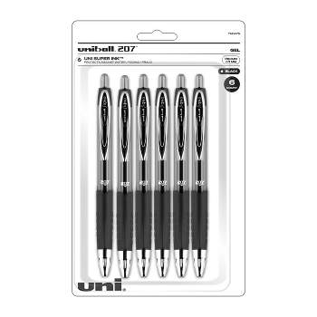 uniball Retractable 207 Black Gel Pens 6ct Click Top 0.7mm Medium Point Pen