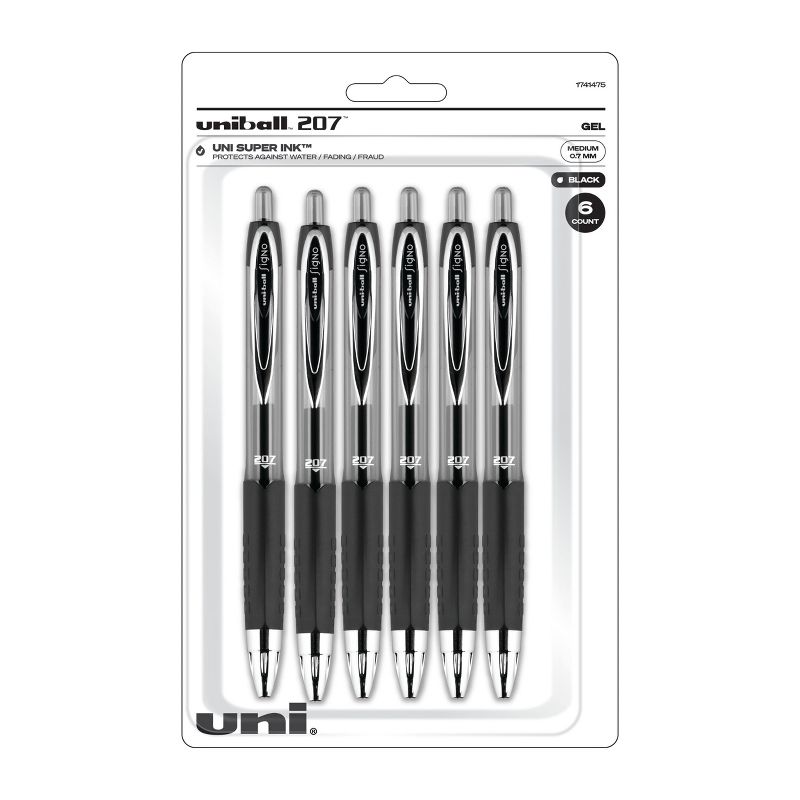 uniball Retractable 207 Black Gel Pens 6ct Click Top 0.7mm Medium Point Pen, 1 of 15