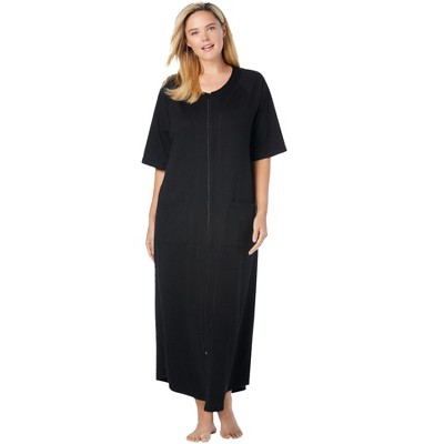 Dreams & Co. Plus Size Petite Long French Terry Zip-Front Robe