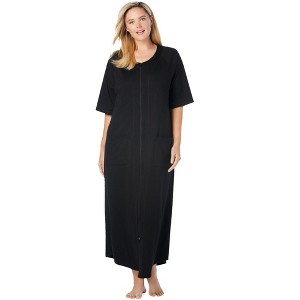 Dreams & Co. Plus Size Petite Long French Terry Zip-Front Robe - 1 of 4