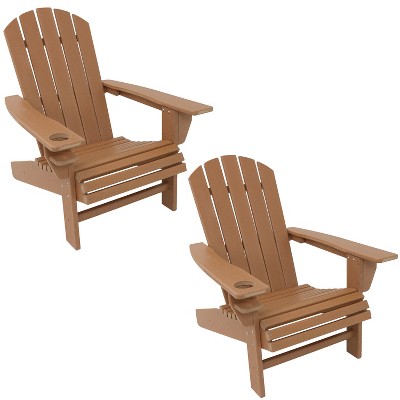 Sunnydaze Plastic All-Weather Outdoor Adirondack Chair with Drink Holder, Brown, 2pk