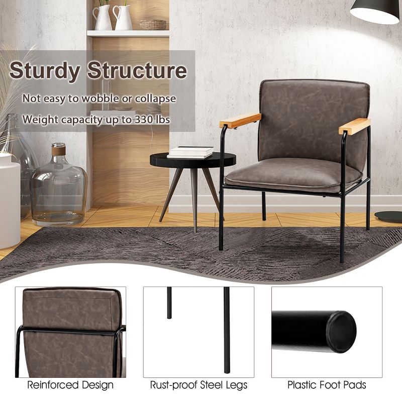 Costway Modern Accent Chair Arm Chair PU Leather W/Rubber Wood Armrest for Living Room, 3 of 9