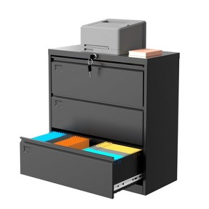 Lock Lateral 3 Drawer File Cabinets - Metal Filing Storage Vertical Cabinets for Home Office Furniture Organization Hanging Letter/Legal/F4/A4 - 1 of 4
