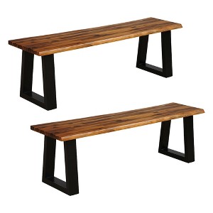 Costway 2 PCS Solid Acacia Wood Patio Bench Dining Bench Outdoor W/Rustic Metal Legs - 1 of 4