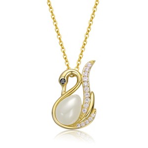 Guili Sterling Silver 14K Gold Plated Faux Pearl & Cubic Zirconia Swan Pendant Necklace for a Graceful and Elegant Look - 1 of 3