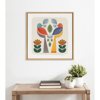 22"x22" Natural Mid-Century Colorful Bird Canvas Wall Art