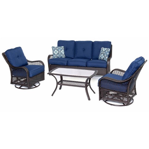 Merritt 4pc Woven Glider Chair Seating, Patio Conversation Sets With Swivel Chairs