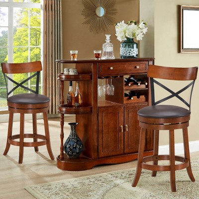 Walnut and Black Swivel 25'' High Back Bar Stools Set of 4