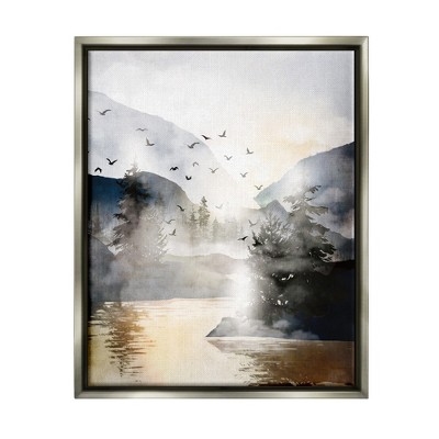 Stupell Industries Flying Birds Mountain Lake ViewFloater Canvas Wall Art