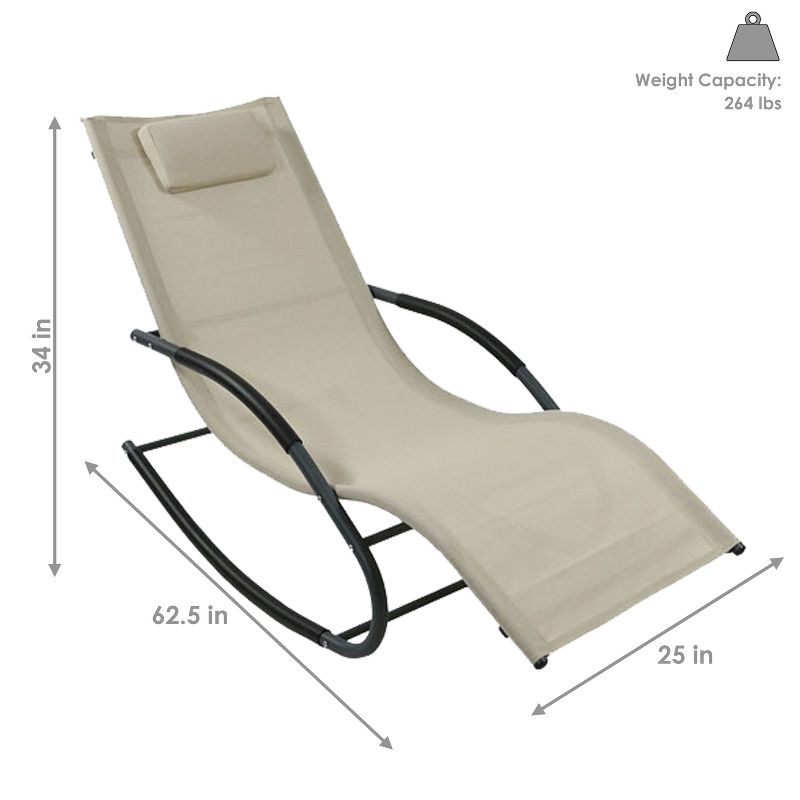Sunnydaze Outdoor Patio and Lawn Wave Rocking Lounge Chair with Pillow, Beige, 2pk, 4 of 11