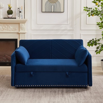 MAYEERTY Sleeper Sofa Bed with USB Port 3 in 1 Adjustable Pull Out Bed 2 Lumbar Pillows Side Pocket Soft Velvet Convertible Living Room Bedroom