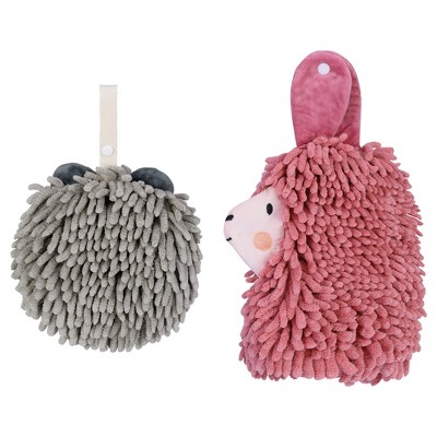 REGALWOVEN 2 Packs Cute Cartoon Alpaca Fuzzy Ball Hand Drying Hanging Ball Towels for Bathroom 7" x 7"/7" x 11"