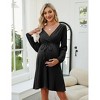 Coolmee Women V-neck Long Lantern Sleeve Waist Tunnel Drawstring Knee Length Maternity Dress Breastfeeding Dress - 2 of 4